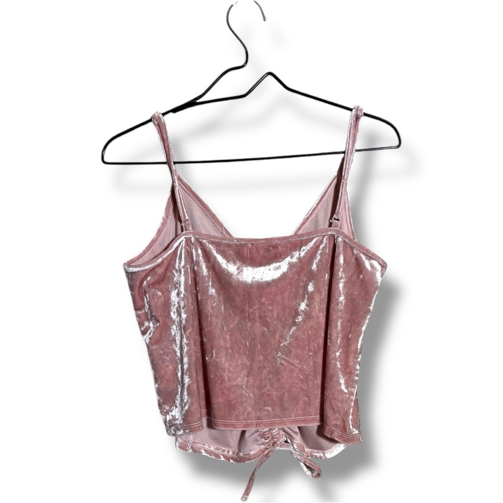 Hippie Rose Baby Pink Velour Ruched Drawstring Thin Straps Cropped Camisole Top - Picture 10 of 16